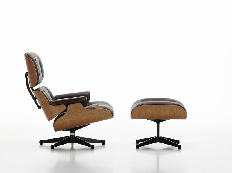 Vitra Eames Lounge Chair, new size, American cherry - black leather | One52 Furniture