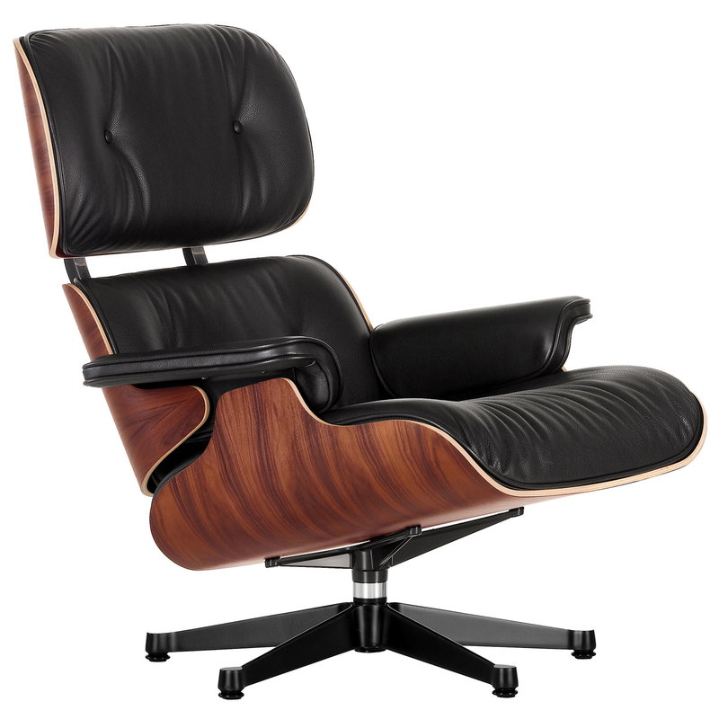 Vitra Eames Lounge Chair, Classic Size, Palisander Black Leather