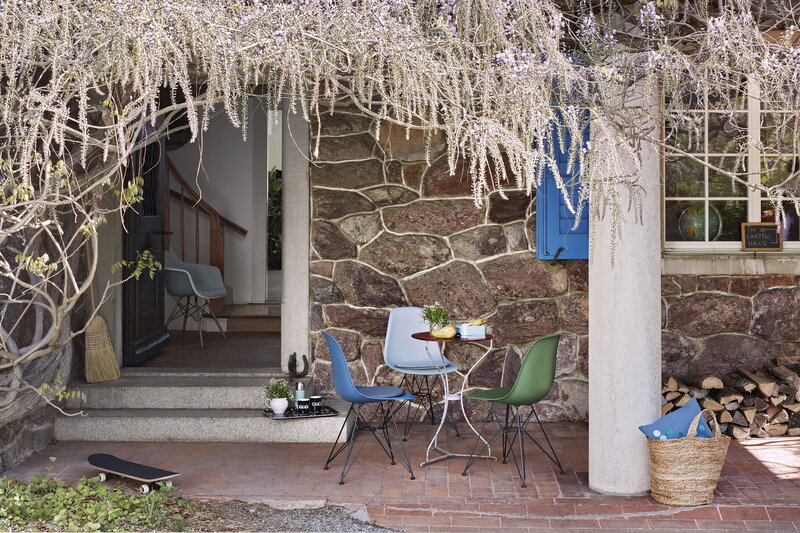 Vitra Eames DSR chair, ice grey - chrome - ice blue/ivory cushion | One52 Furniture