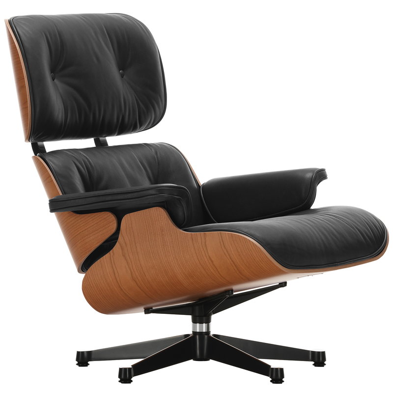 Vitra Eames Lounge Chair, new size, American cherry - black leather | One52 Furniture