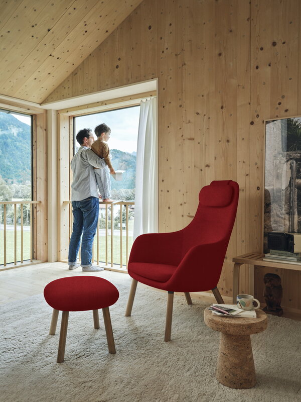 Vitra HAL lounge chair w/ loose cushion, Credo 16 red chilli - oak | One52 Furniture
