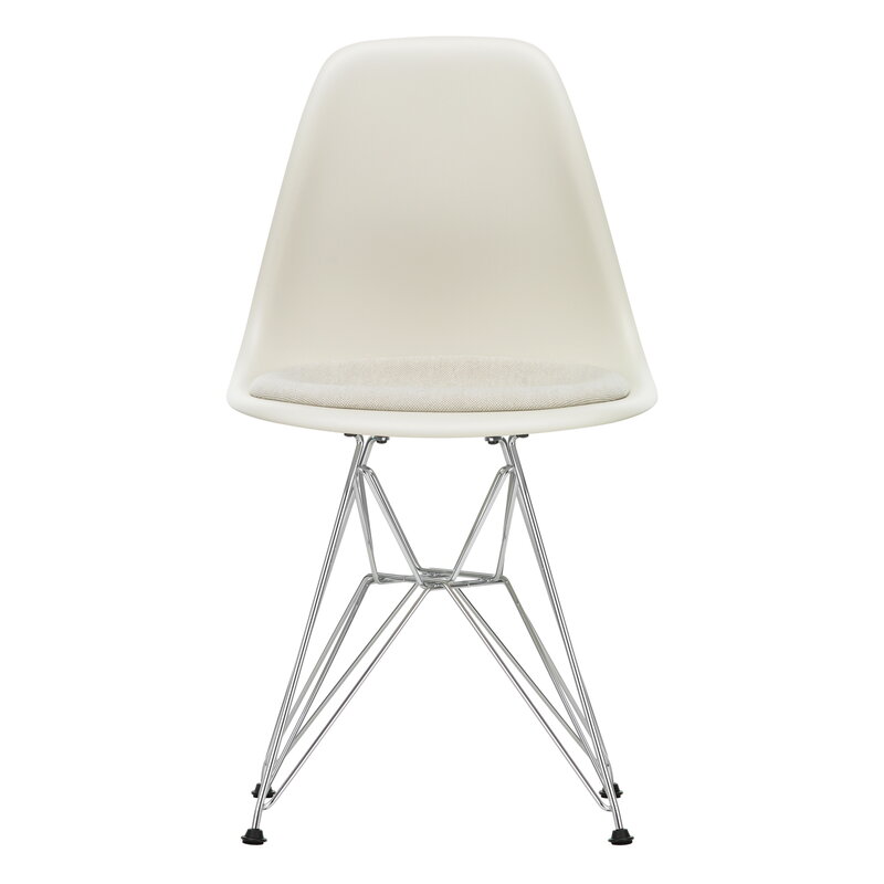 Vitra Eames DSR chair, pebble - chrome - warm grey/ivory cushion | One52 Furniture