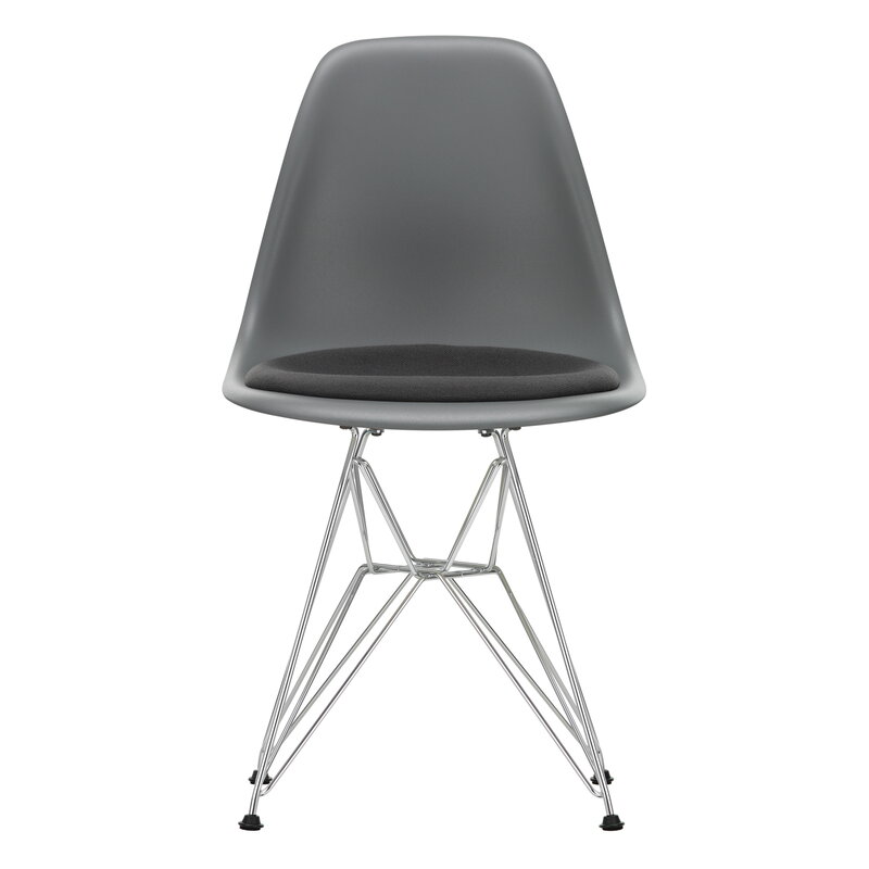 Vitra Eames DSR chair, granite grey - chrome - dark grey cushion | One52 Furniture