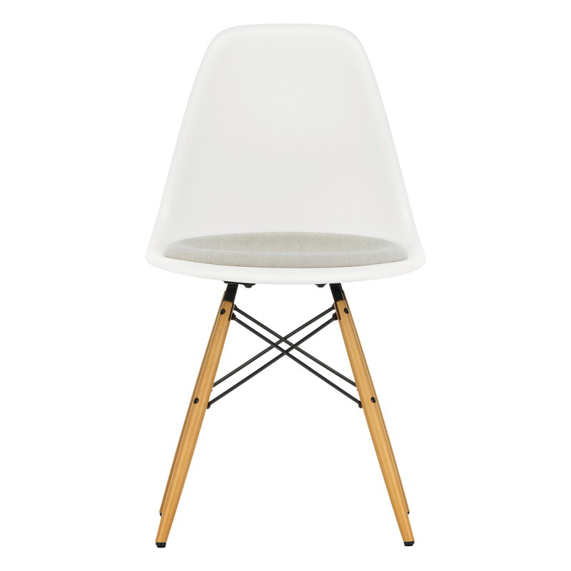 Vitra Eames DSW chair, white - maple - warm grey/ivory cushion | One52 Furniture
