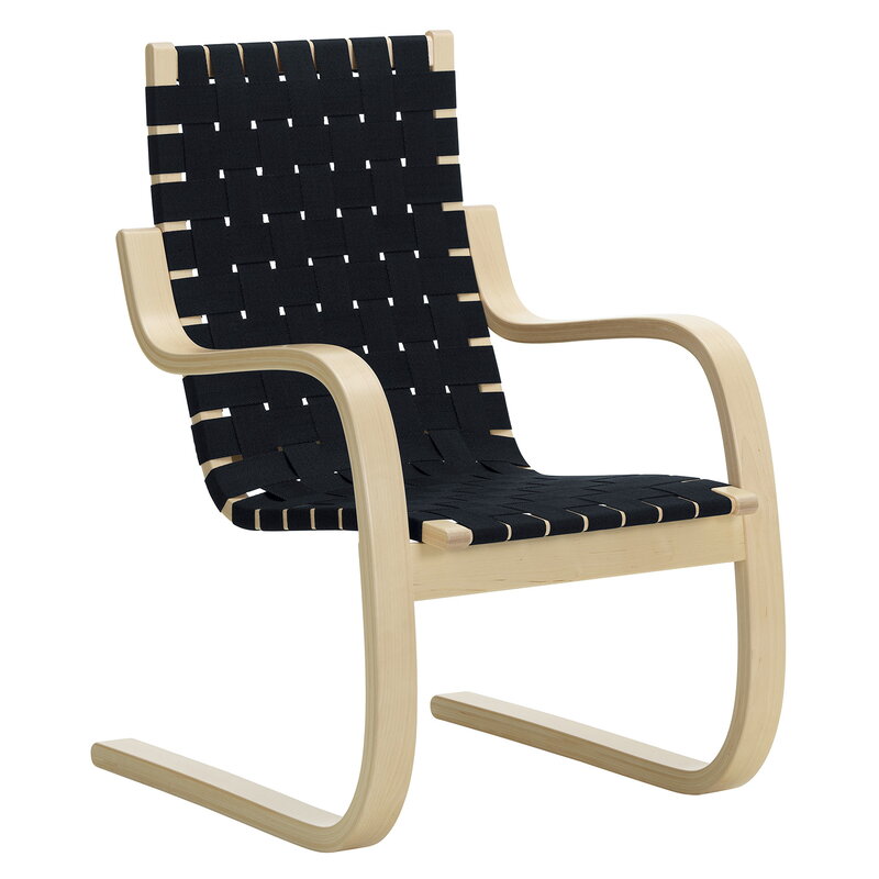 Artek|Armchairs & lounge chairs, Chairs|Aalto armchair 406, birch - black/blue webbing