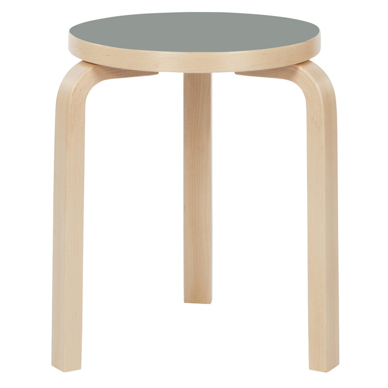 Artek|Chairs, Stools|Aalto stool 60, ash grey linoleum - birch