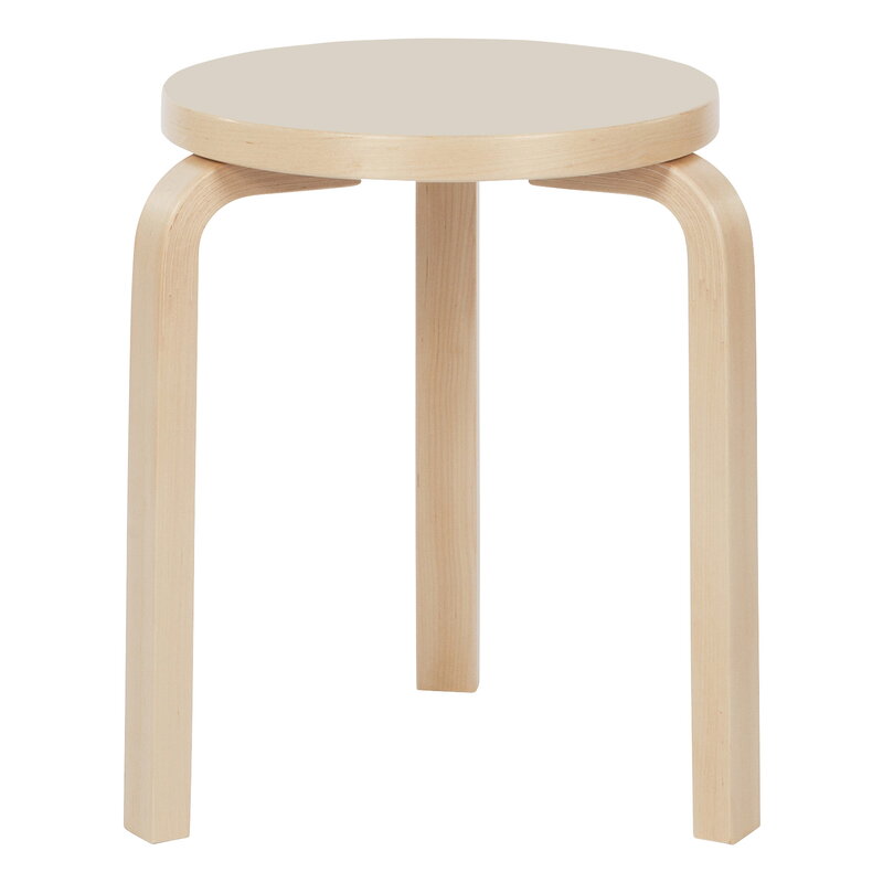 Artek|Chairs, Stools|Aalto stool 60, mushroom linoleum - birch