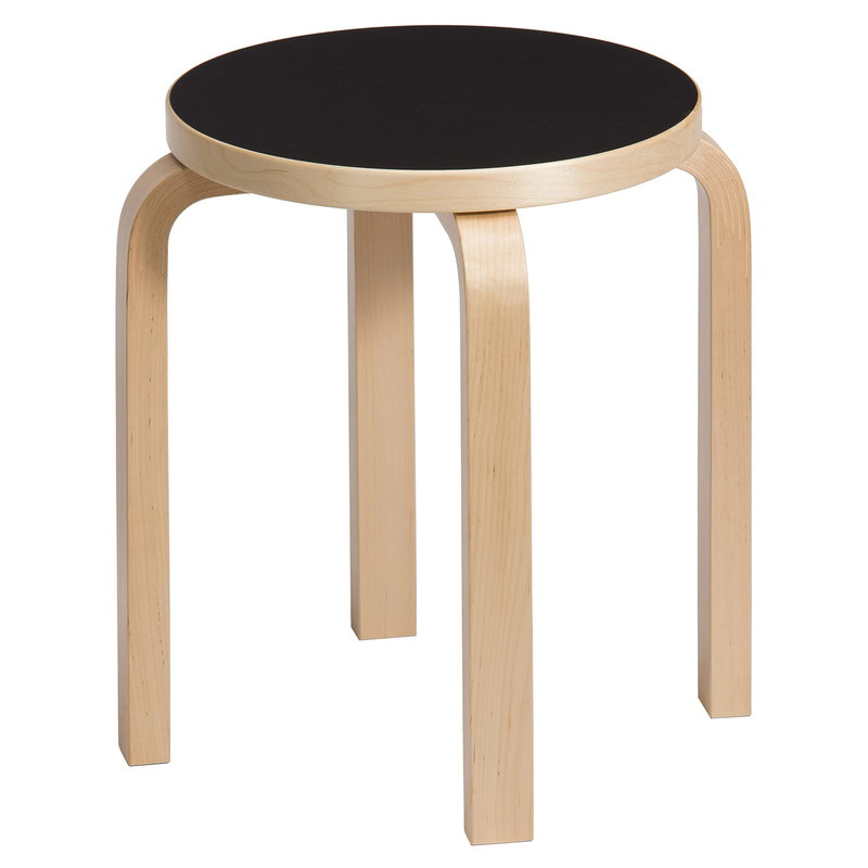 Artek|Chairs, Stools|Aalto stool E60, black linoleum - birch