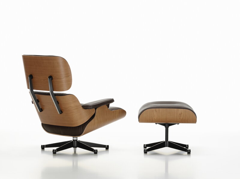 Vitra Eames Lounge Chair, new size, American cherry - black leather | One52 Furniture