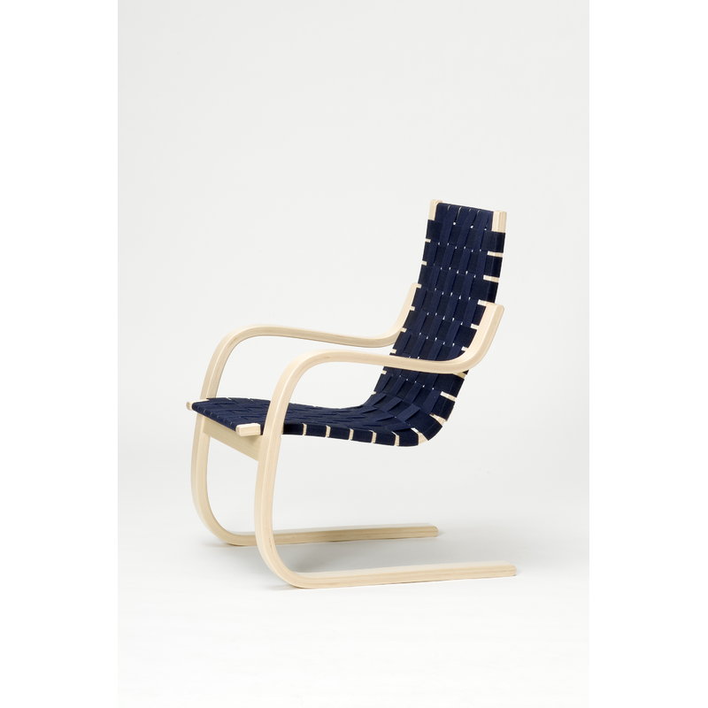 Artek|Armchairs & lounge chairs, Chairs|Aalto armchair 406, birch - black/blue webbing