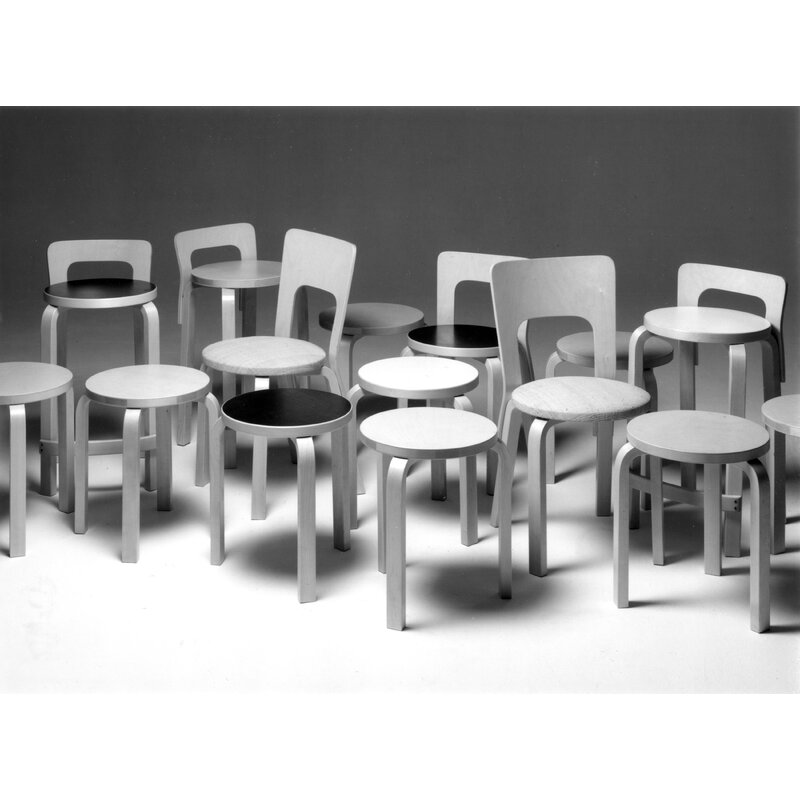 Artek|Chairs, Stools|Aalto stool E60, black linoleum - birch