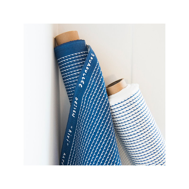 Artek|Artek fabrics, Fabrics|Rivi canvas cotton fabric, 150 x 300 cm, white - blue