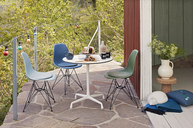 Vitra Eames DSR chair, pebble - chrome - warm grey/ivory cushion | One52 Furniture