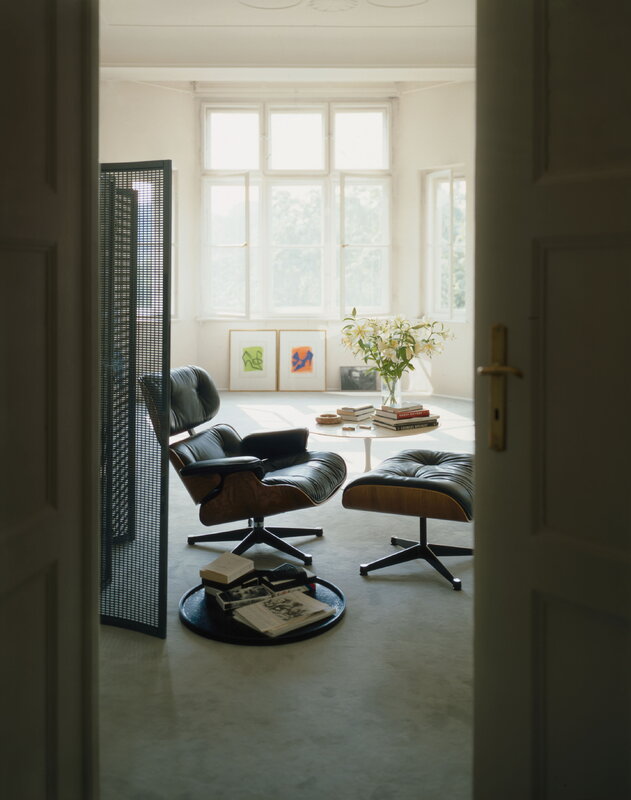 Vitra Eames Lounge Ottoman, American cherry - black leather | One52 Furniture