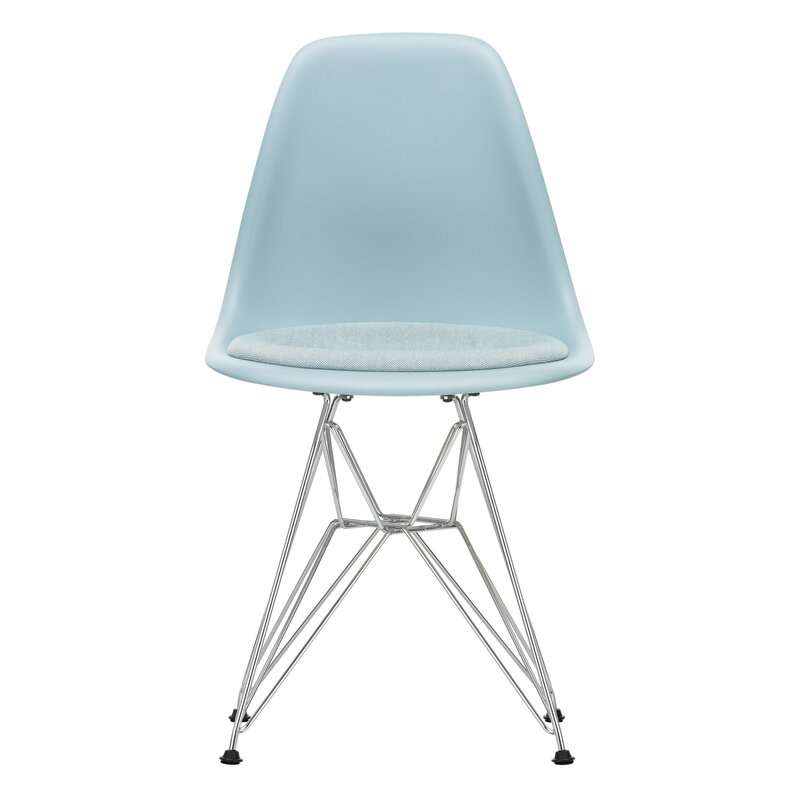 Vitra Eames DSR chair, ice grey - chrome - ice blue/ivory cushion | One52 Furniture