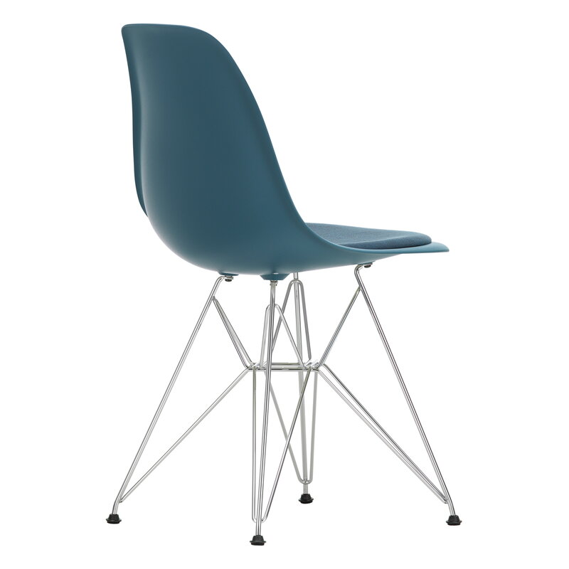 Vitra Eames DSR chair, sea blue - chrome - sea blue/dark grey cushion | One52 Furniture