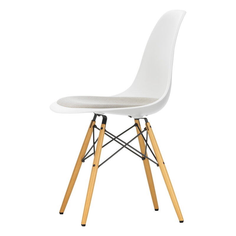 Vitra Eames DSW chair, white - maple - warm grey/ivory cushion | One52 Furniture