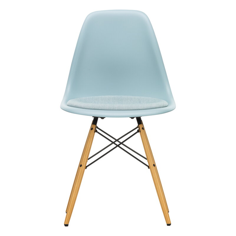 Vitra Eames DSW chair, ice grey - maple - ice blue/ivory cushion | One52 Furniture
