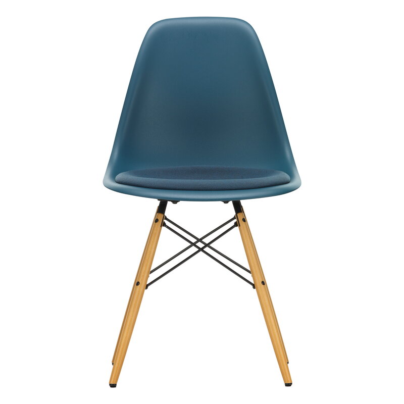 Vitra Eames DSW chair, sea blue - maple - sea blue/dark grey cushion | One52 Furniture