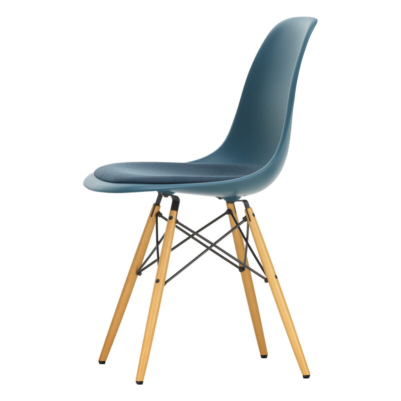 Vitra Eames DSW chair, sea blue - maple - sea blue/dark grey cushion | One52 Furniture