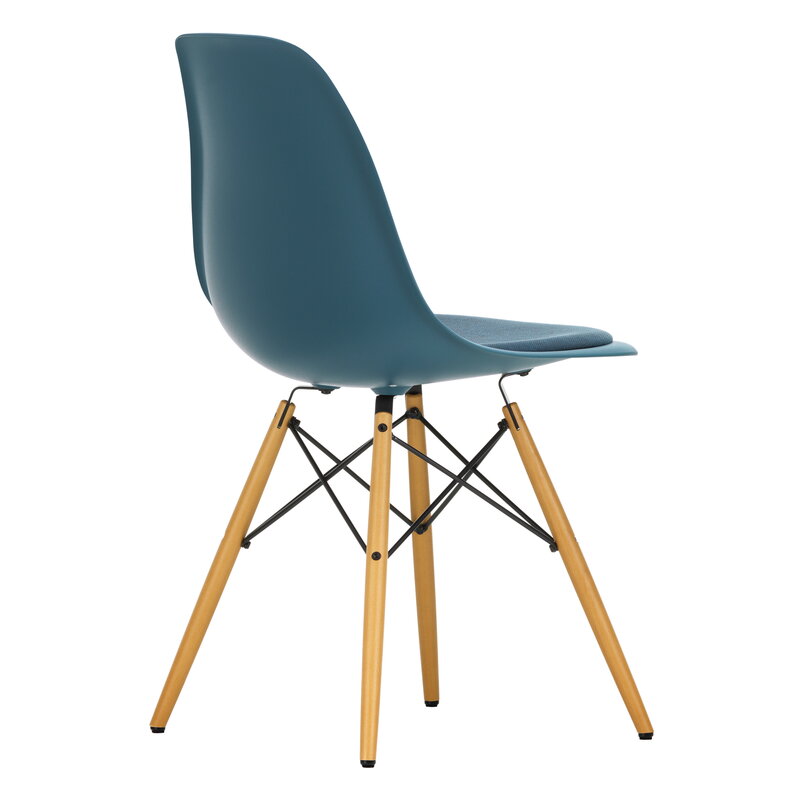 Vitra Eames DSW chair, sea blue - maple - sea blue/dark grey cushion | One52 Furniture