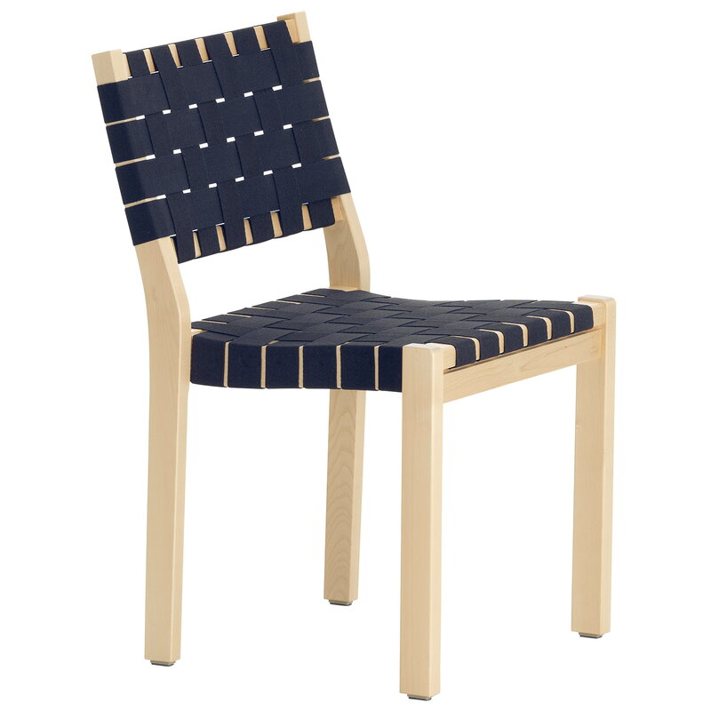 Artek|Chairs, Dining chairs|Aalto chair 611, birch - black/blue webbing