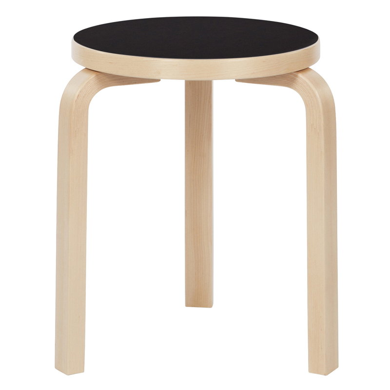 Artek|Chairs, Stools|Aalto stool 60, black linoleum - birch