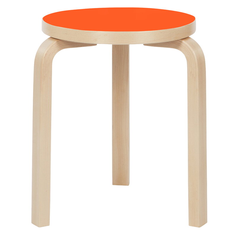 Artek|Chairs, Stools|Aalto stool 60, orange linoleum - birch