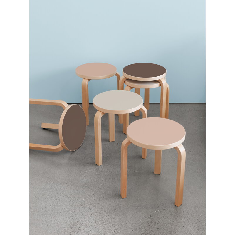 Artek|Chairs, Stools|Aalto stool 60, mushroom linoleum - birch