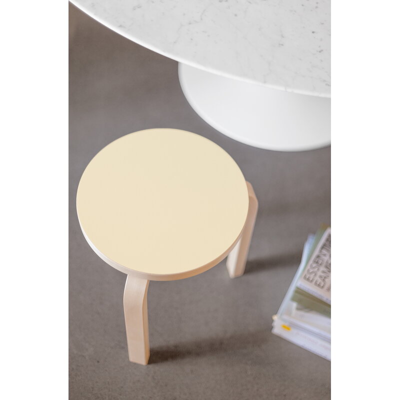 Artek|Chairs, Stools|Aalto stool 60, pearl beige linoleum - birch