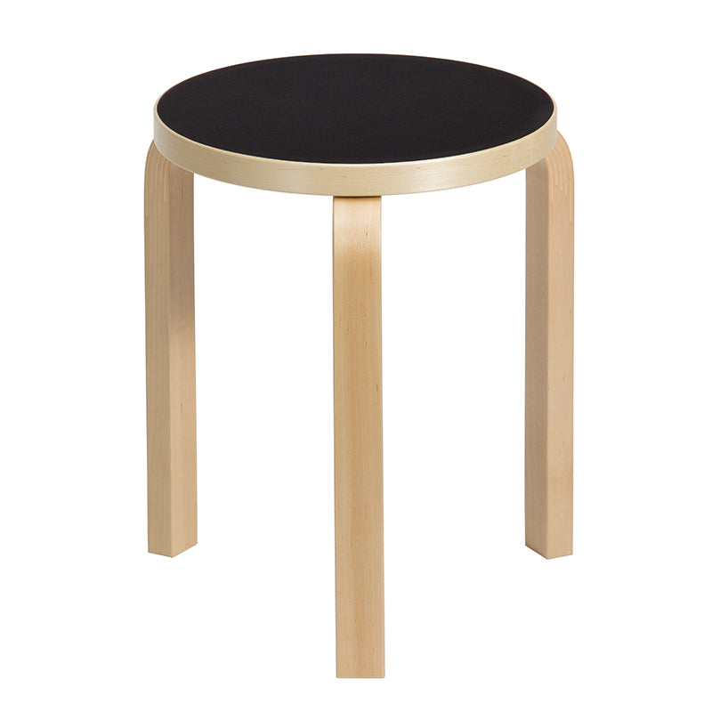 Artek|Chairs, Stools|Aalto stool 60, black linoleum - birch